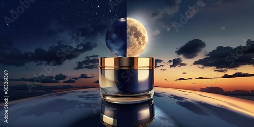 skin care cream Day and night on light and dark sky background photo