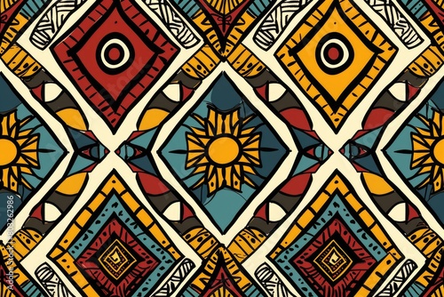 Wallpaper Mural A pattern featuring a sun and a bird. Suitable for various design projects Torontodigital.ca