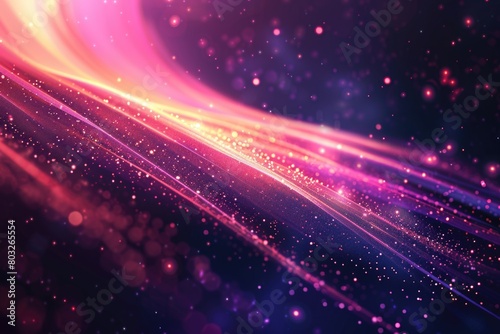 A vibrant purple and blue background with shining stars and lights. Ideal for use in design projects © Fotograf