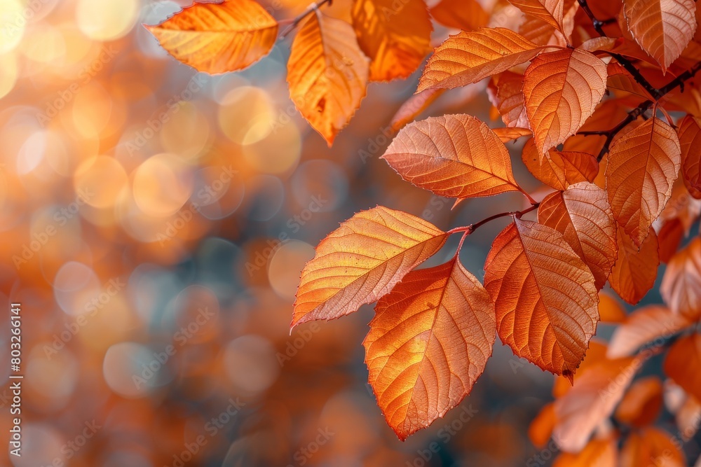 The warm hues of autumn leaves contrast against a softly blurred background, symbolizing seasonal change The warm hues of autumn leaves contrast against a softly blurred background, symbolizing seasonal change