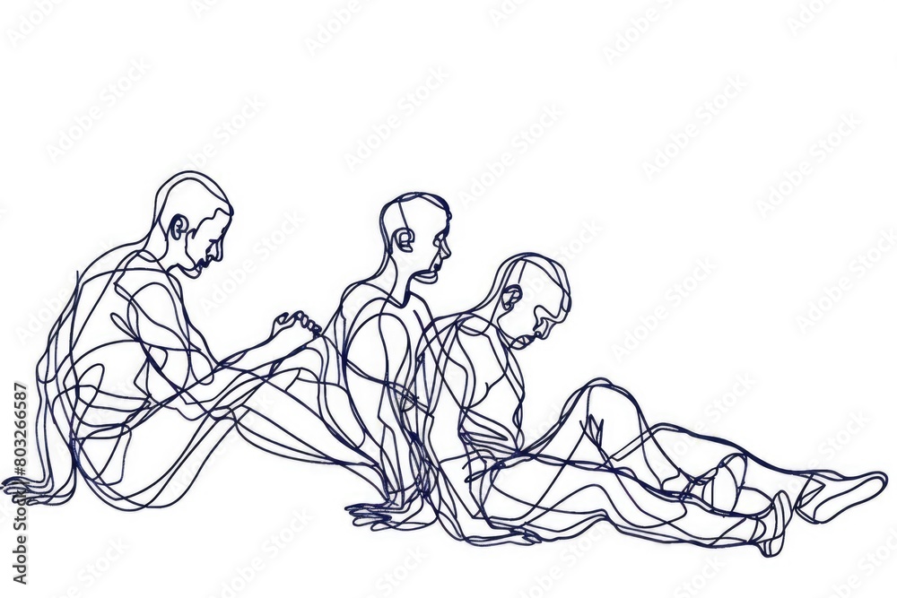A drawing of three people sitting on the ground. Suitable for various projects A drawing of three people sitting on the ground. Suitable for various projects