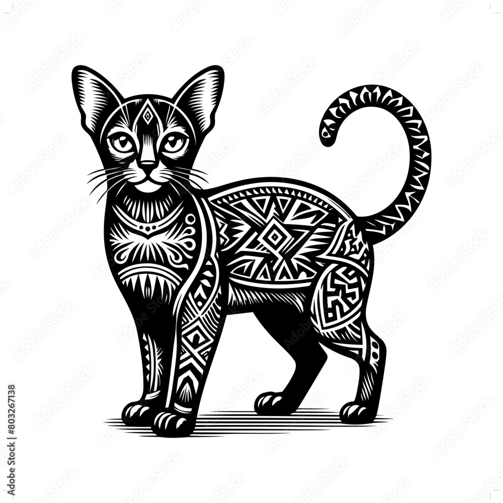 cat silhouette in animal ethnic, polynesia tribal illustration