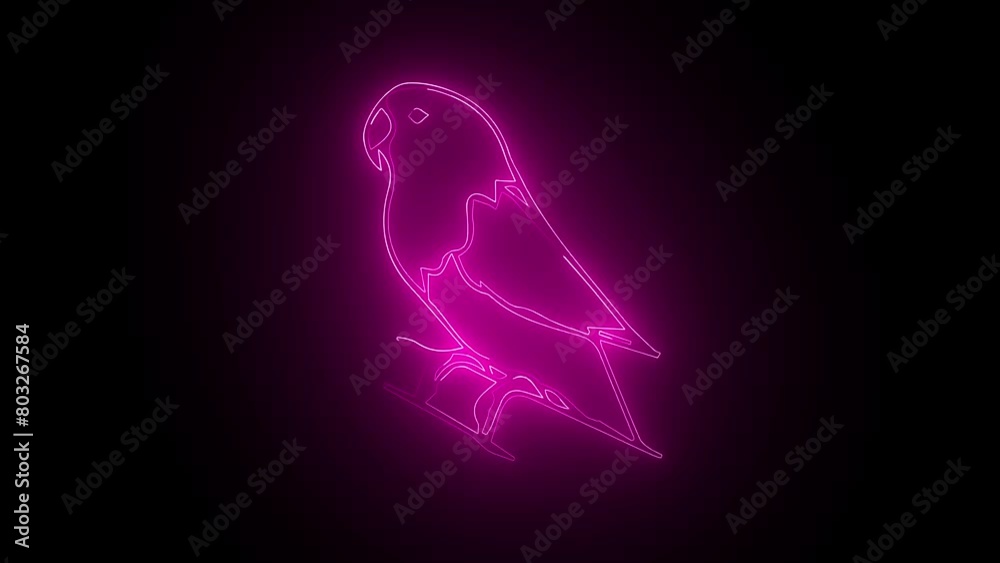 Animation of neon bird icon flickering on black background. Animation of neon bird icon flickering on black background.