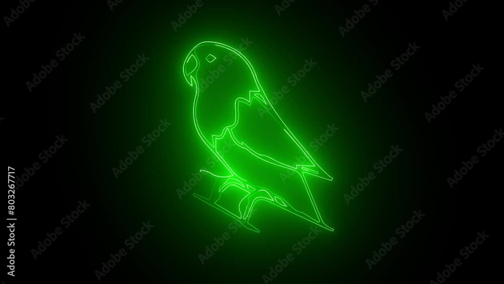 Animation of neon bird icon flickering on black background. Animation of neon bird icon flickering on black background.