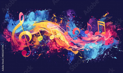 abstract illustration of musical notes in childish style, logo for t-shirt print photo
