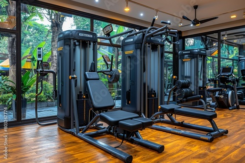 Busy Gym With Various Exercise Machines photo