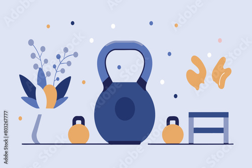 Kettlebells on floor with a plant and step platform