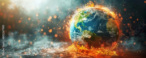 Global warming concept - earth with animated heat waves and el nino impact. The earth is boiling in pot.