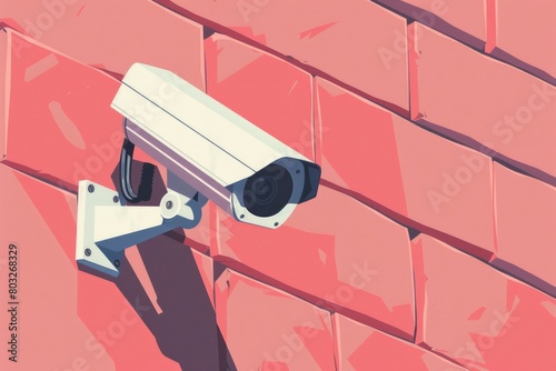 Surveillance camera on brick wall, suitable for security concepts photo