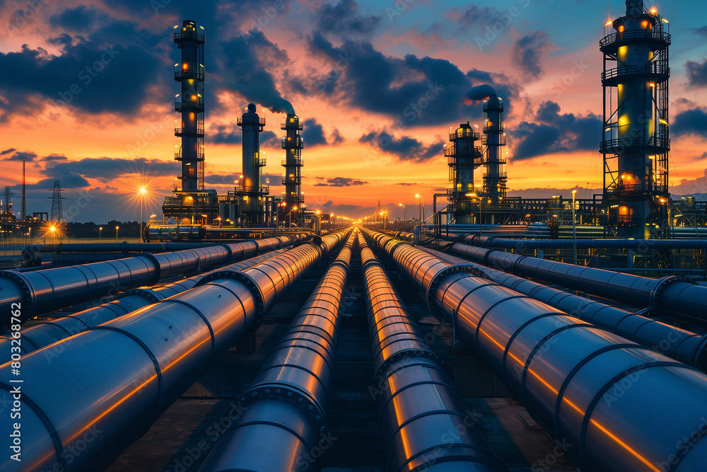Crude gas and oil pipes of refinery plant or petrochemical industry ...