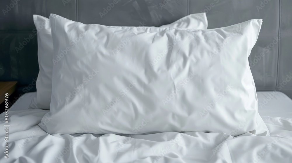 Obraz premium Modern white cushion mockup for bed with large pillow, ideal for aesthetic bedding branding
