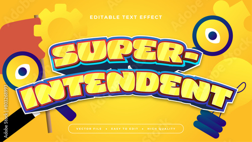 Yellow blue and red superintendent 3d editable text effect - font style