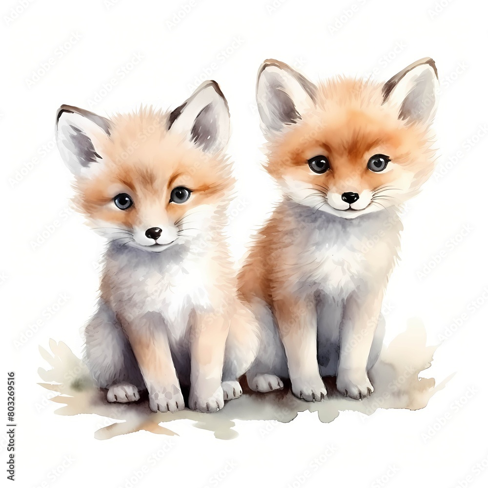 Fox couple. Beautiful foxes. Baby fox clipart. Watercolor illustration. Generative AI. Detailed illustration. Fox couple. Beautiful foxes. Baby fox clipart. Watercolor illustration. Generative AI. Detailed illustration.