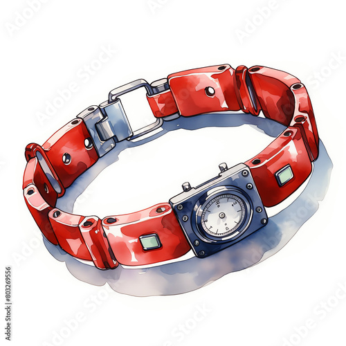 A watercolor of Medical alert bracelet clipart,  isolated on white background. photo