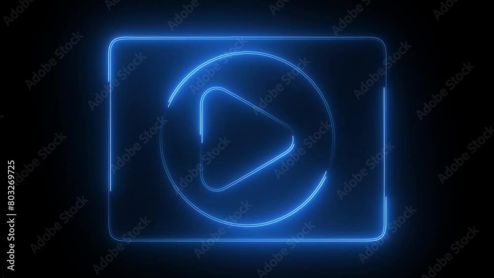 Flicker abstract neon background, glow animated play button. Flicker abstract neon background, glow animated play button.