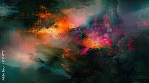 Vibrant abstract digital painting showcasing a vivid clash of colors and textures © Yusif
