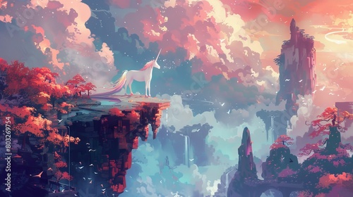 Surreal art of a unicorn in an abstract dreamy landscape with cosmic elements photo