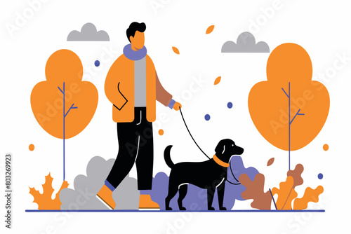 A stroll with a pet dog among vibrant autumn leaves