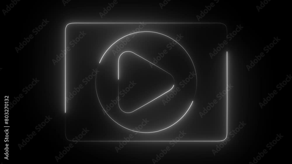 Flicker abstract neon background, glow animated play button. Flicker abstract neon background, glow animated play button.