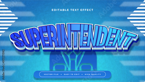 Blue and white superintendent 3d editable text effect - font style