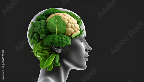 3D brain illustration made of vegetables, healthy vegetables and healthy lifestyle concept