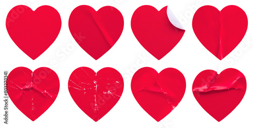 Red color heart shape sticker set isolated on white background