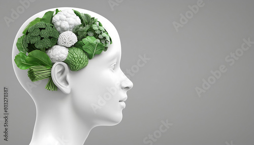 3D brain illustration made of vegetables, healthy vegetables and healthy lifestyle concept
