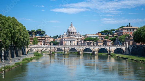 Daily view of San Pietro, Saint Peter basilica, with Sant'Angelo bridge