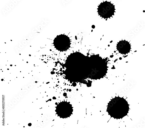 black ink dropped splash splatter on white background