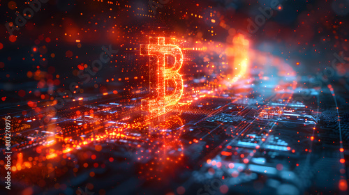 Vivid digital artwork of a glowing Bitcoin symbol integrated into a high-tech network  symbolizing cryptocurrency technology