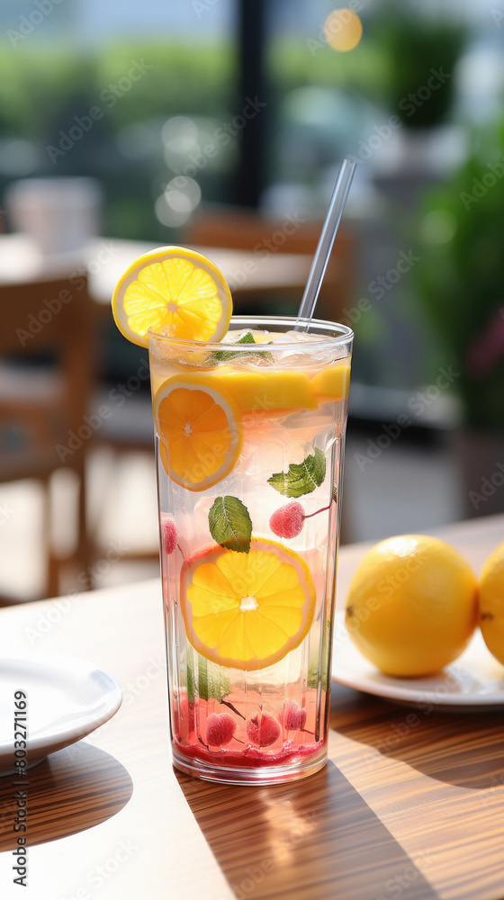 Summer refreshing drink of lemon. jug with lemonade and glasses and citrus slices Summer refreshing drink of lemon. jug with lemonade and glasses and citrus slices