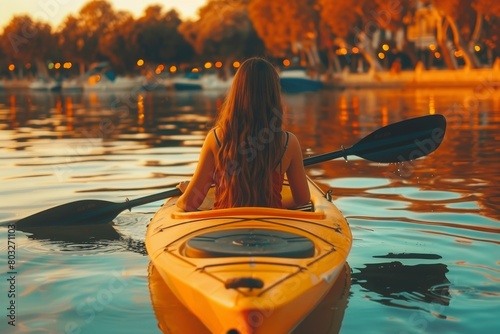 Woman Sitting in Kayak on Water photo