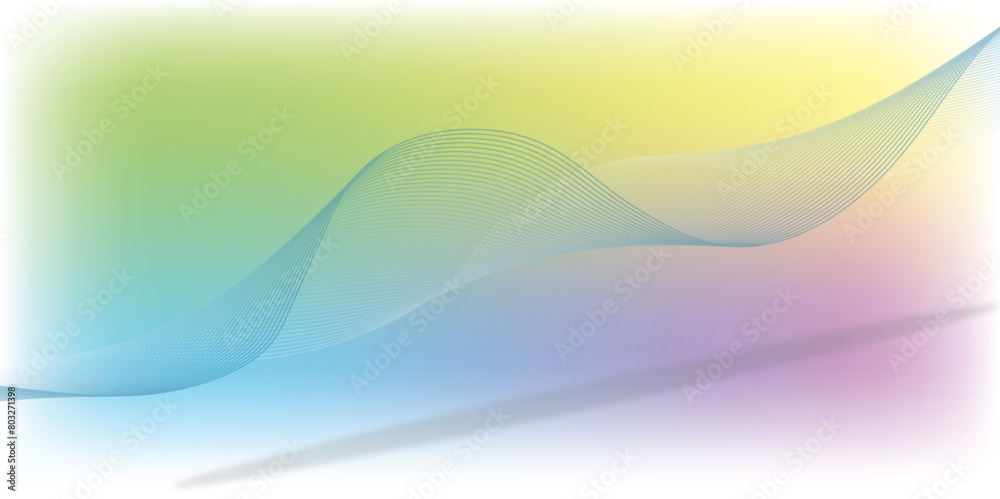 Abstract smooth wave on colorful background. Dynamic sound wave. Design element. Vector illustration. Wave with lines created using blend tool. Curved wavy line, smooth stripe.