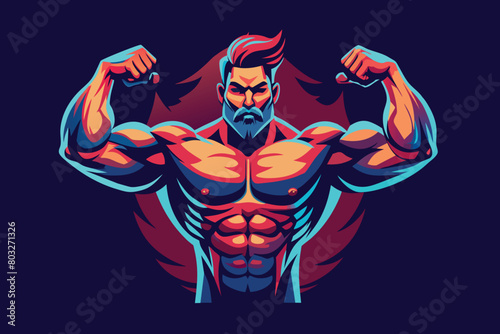 Stylized illustration of a powerful man flexing his muscles confidently