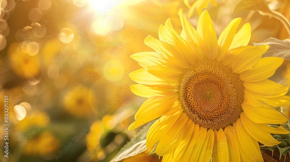 Fototapeta premium A beautiful sunflower is standing tall in a field of sunflowers