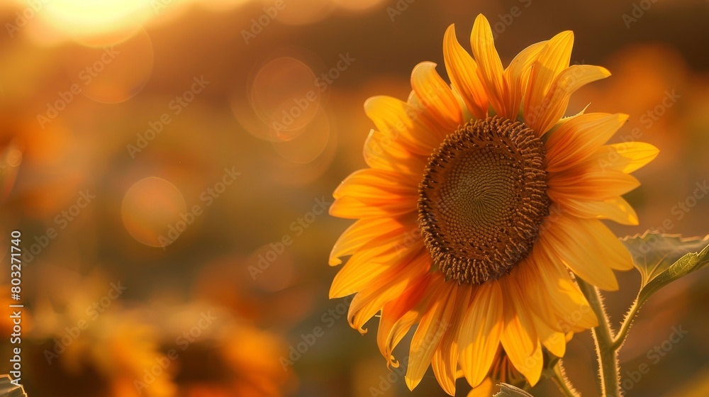 Fototapeta premium A beautiful sunflower, with its bright yellow petals and dark brown center