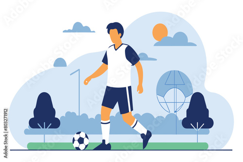 Soccer player with a ball at his feet, ready to dribble