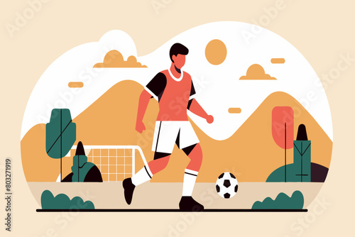 Soccer player in motion on a serene field at sunset