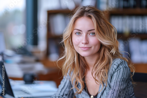 British attorney woman working at her desk in modern office