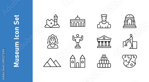 Museum art types of equipment various styles, art, historical, exhibitions, outline. Vector collections. 