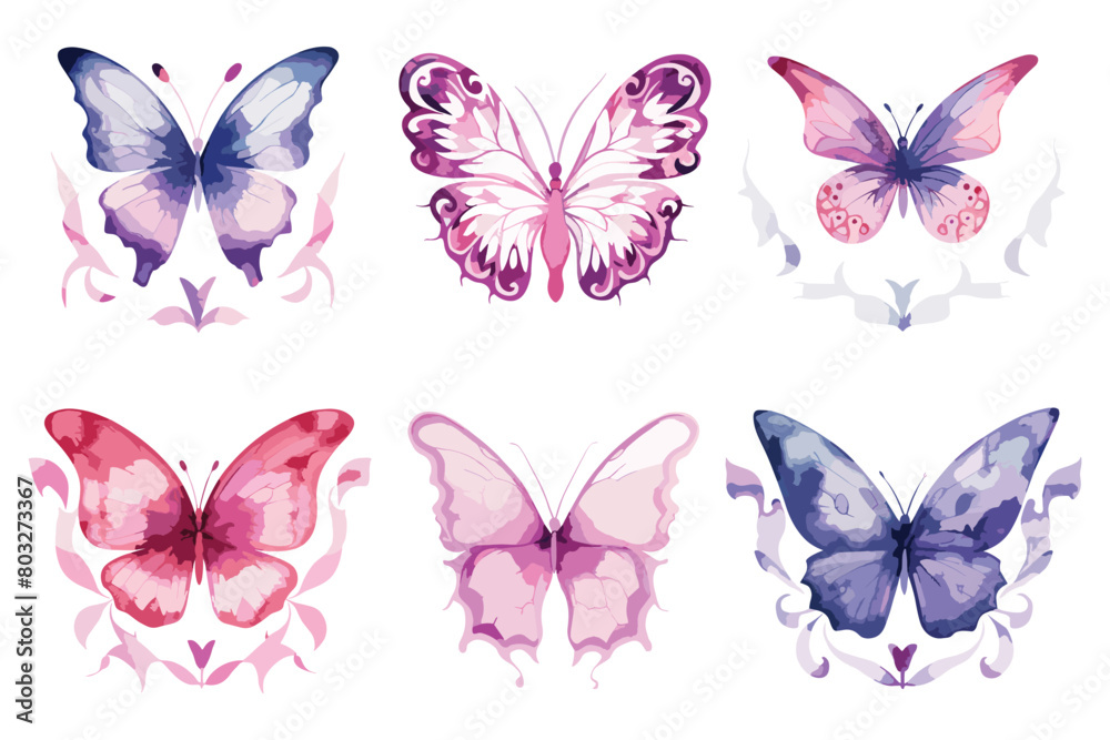 Watercolor butterfly vector illustration on white background.