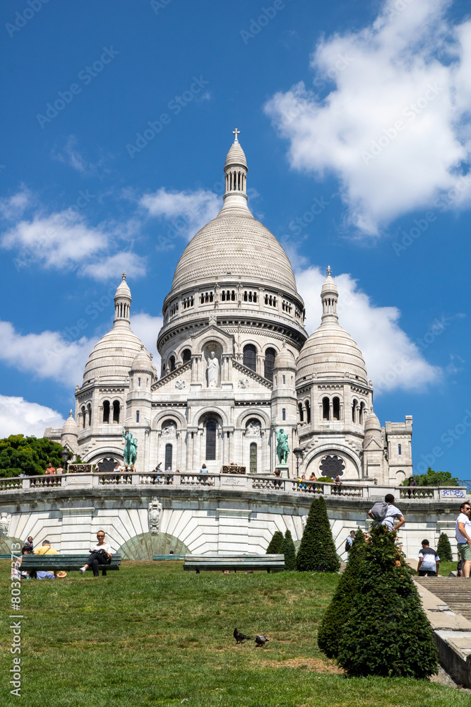 The Sacré-Cœur is a basilica on top of Montmartre hill (Paris, France). The temple, dedicated to the Sacred Heart of Jesus. The Sacré-Cœur is a basilica on top of Montmartre hill (Paris, France). The temple, dedicated to the Sacred Heart of Jesus.