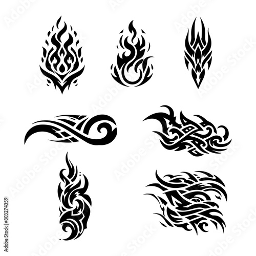 Set of tribal tattoo shapes. Tribal tattoo set with various ethnic styles including Maori, Gothic and Celtic