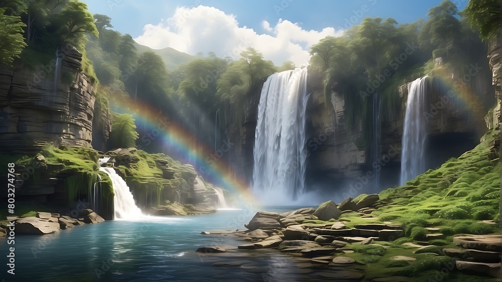 Fototapeta premium waterfall in the forest Nature's Majesty The Power of the Waterfall