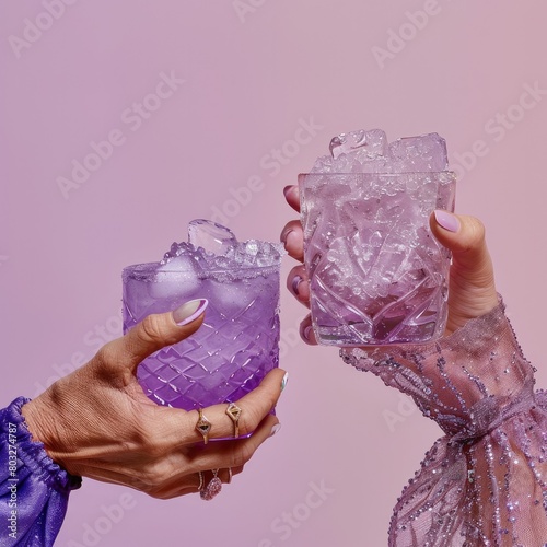 Capturing the Joy: Two Female Hands Toasting in Celebration of Friendship and Connection photo
