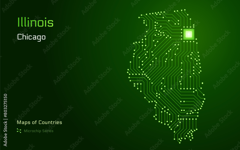 Illinois Map with a capital of Springfield Shown in a Microchip Pattern. E-government. TSMC. American states vector maps. Microchip Series Illinois Map with a capital of Springfield Shown in a Microchip Pattern. E-government. TSMC. American states vector maps. Microchip Series