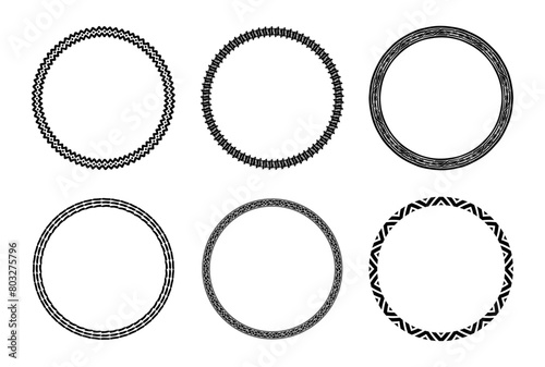Decorative circle frame template design set of six round border vector in unique pattern. Circle frame detail vector design set. Simple ornament design for labels, covers, invitation card and books