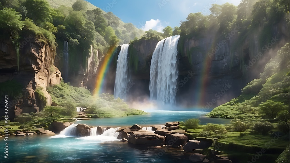 Fototapeta premium waterfall in the forest Nature's Majesty The Power of the Waterfall