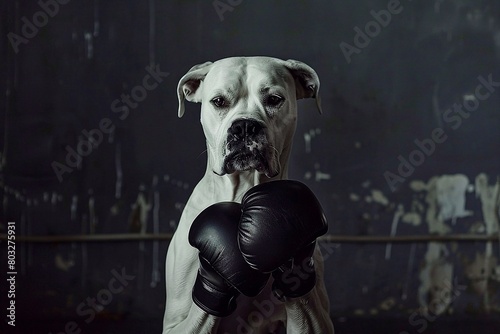 Boxer dog with gloves