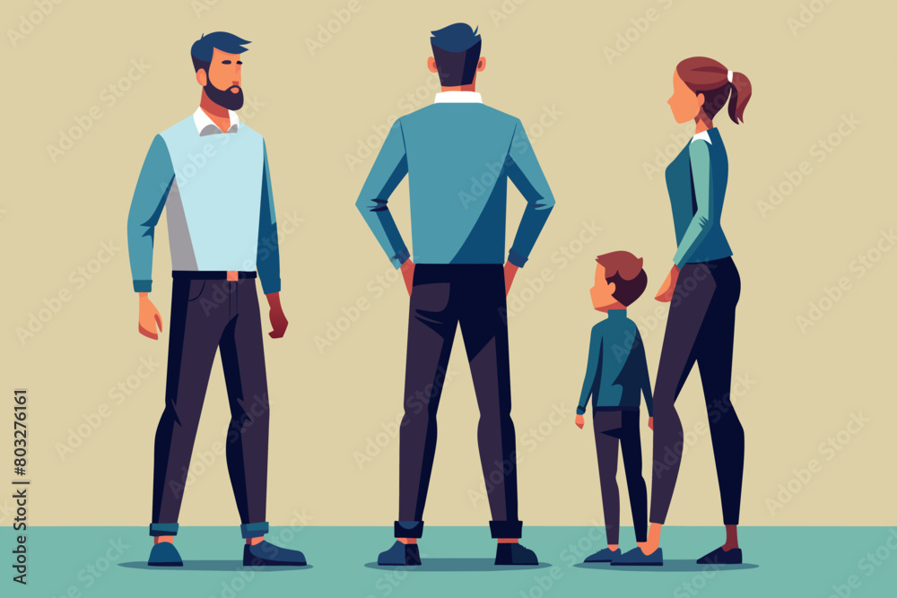 Group of three adults and one child standing side by side Group of three adults and one child standing side by side